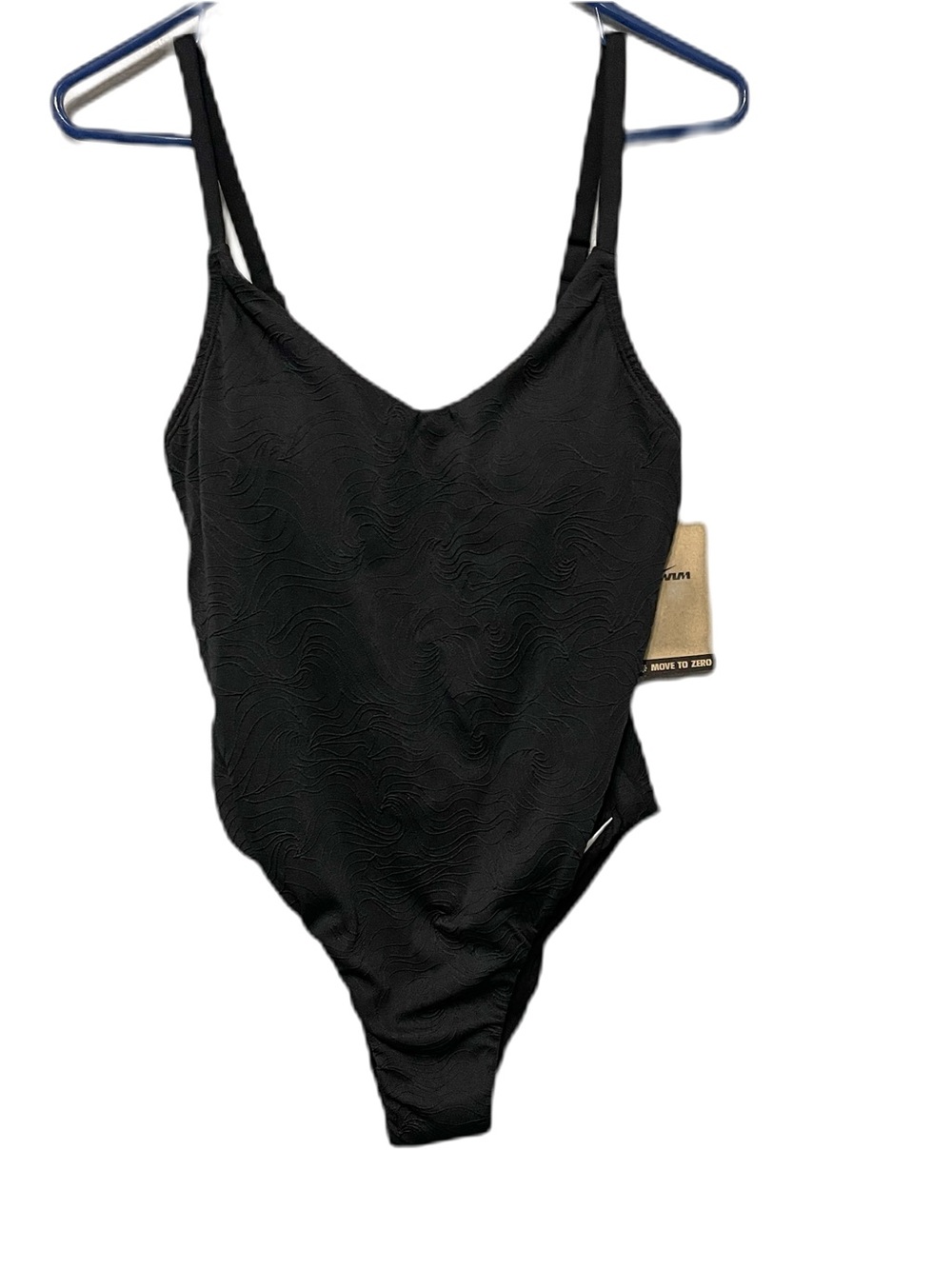 Nike Swim Padded High Thigh One Piece Swimsuit Black Textured NWT Womens M